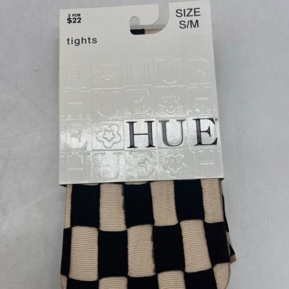 HUE Checker Tights w/ Control Top Sz S/M U14235 Natural & Black - Picture 1 of 4